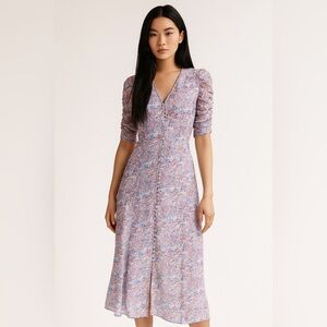 En Saison Lilac Purple V-Neck Floral Midi Dress Cottagecore Feminine Romantic S